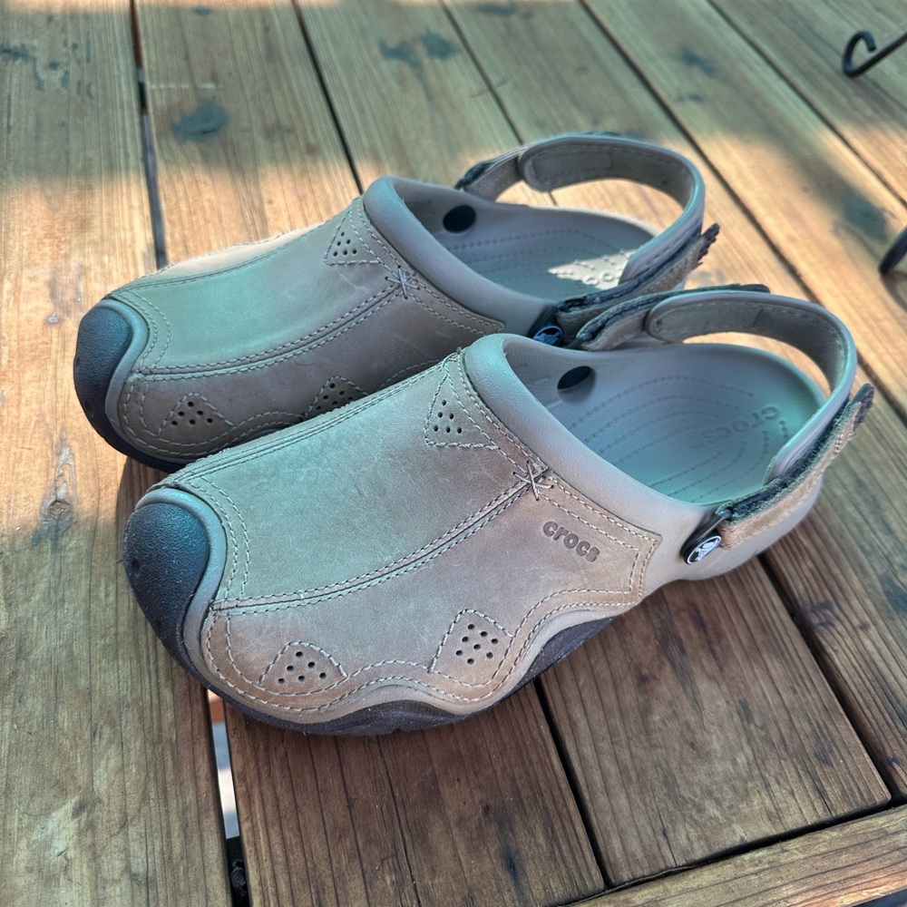 CROCS Beige and Dark Gray Clogs